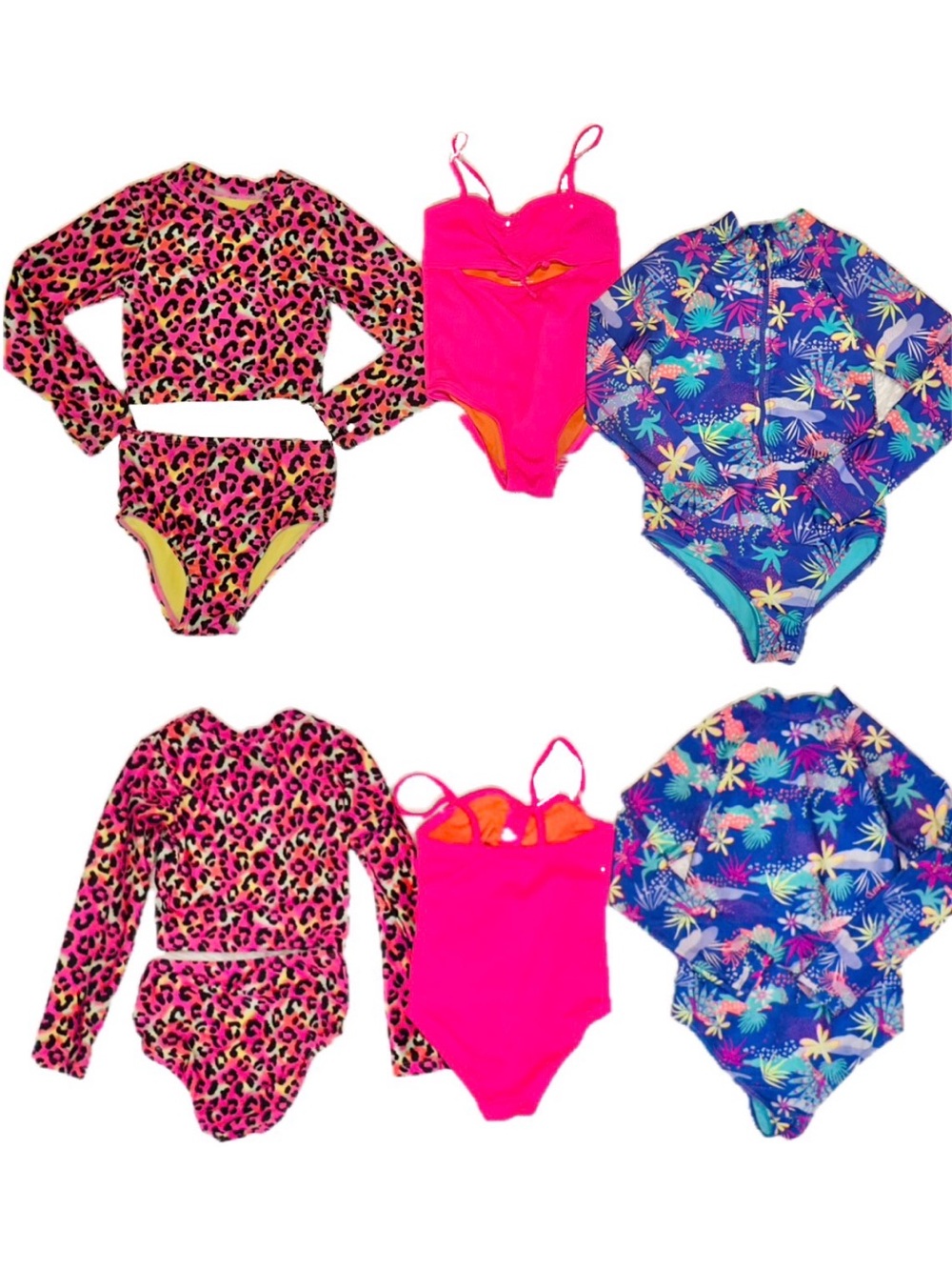 Cat & Jack Girls Swim Set - Hot Pink, Neon Orange & Tropical Blue Mix